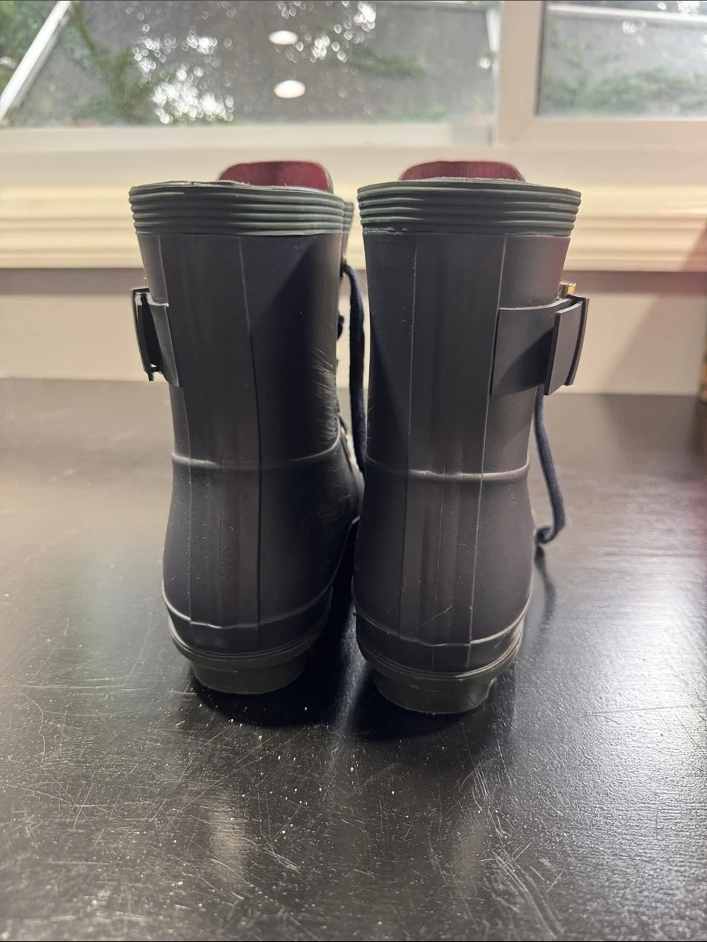 Tommy Hilfiger Black Lace-Up Ankle Rain Boots with Buckle